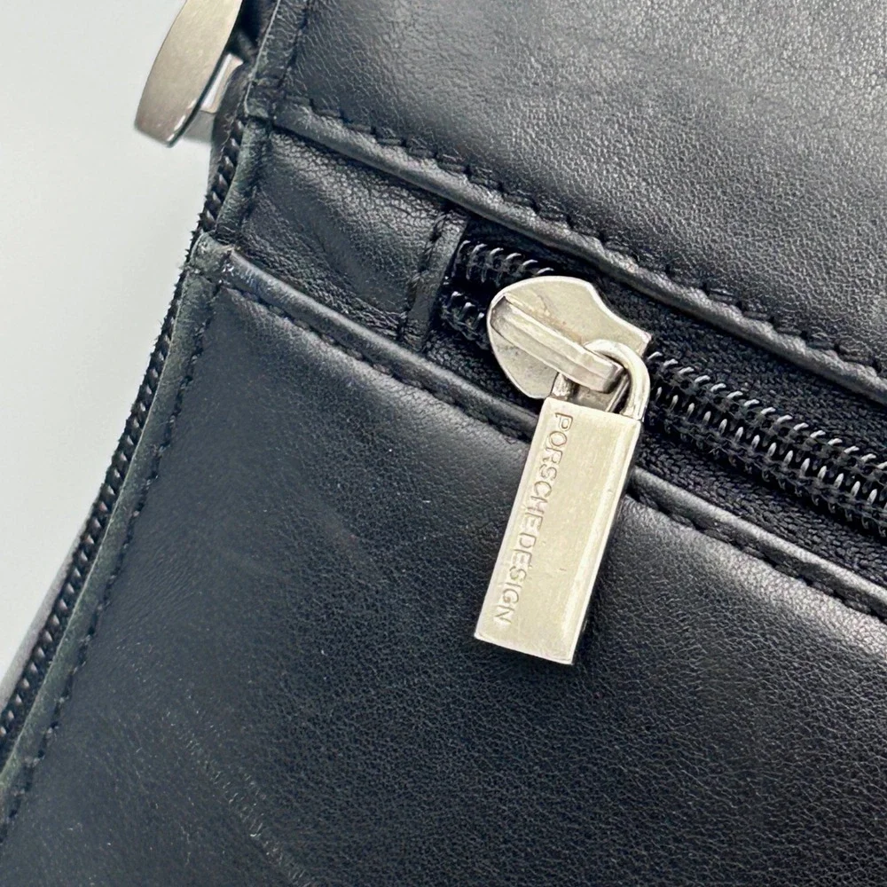 Vintage Porsche Design Black Leather Laptop Briefcase Y2K Luxury Corporate Sleek